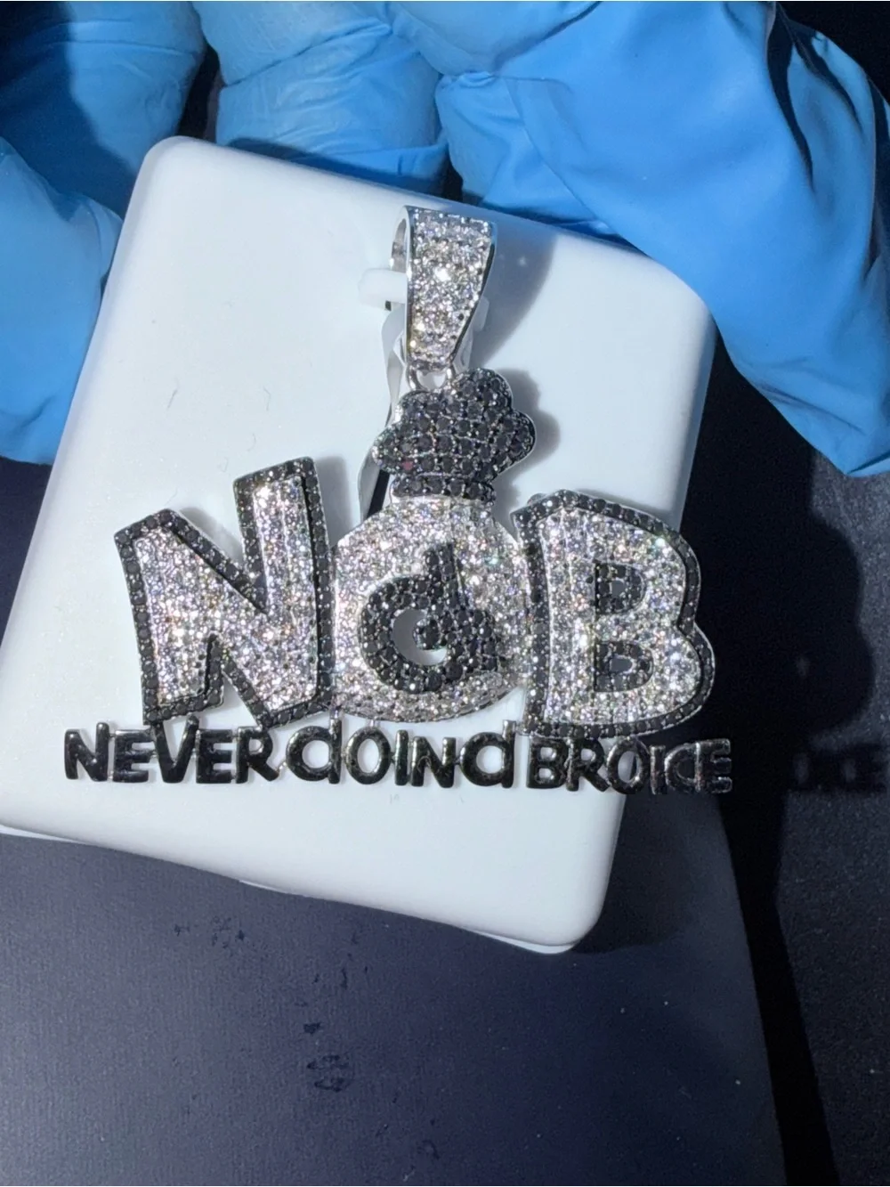 925 Silver Moissanite Pendant with 'N&B' and 'NEVER GOING BROKE'